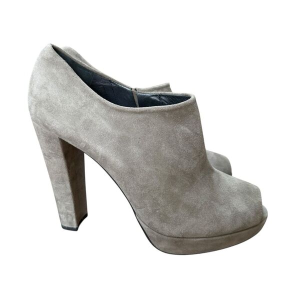 Stuart Weitzman grey suede peep-toe platform booties chunky block heel size 10 - Picture 1 of 9